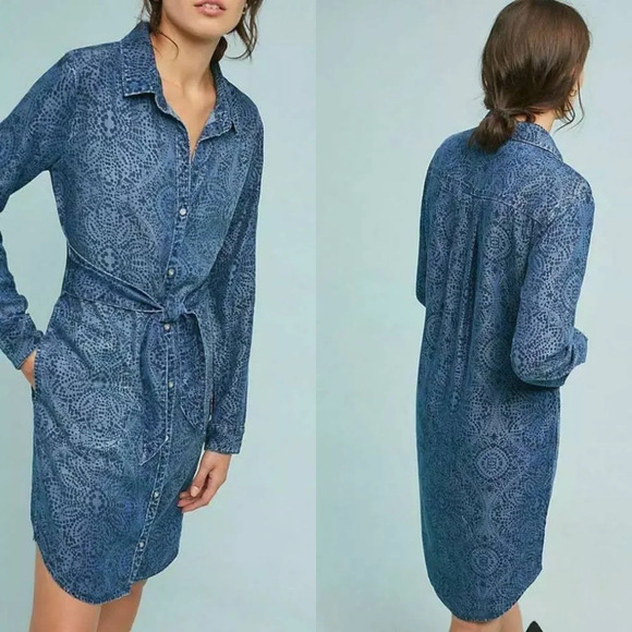 Anthropologie Dresses & Skirts - Anthropologie Cloth & Stone Chambray Belted Shirtdress Sz S